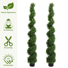 6FT two-tone spiral-shaped potted cedar tree; a realistic evergreen plant, suitable for decorating outdoor gardens, porches, patios, etc.; 2pcs/set