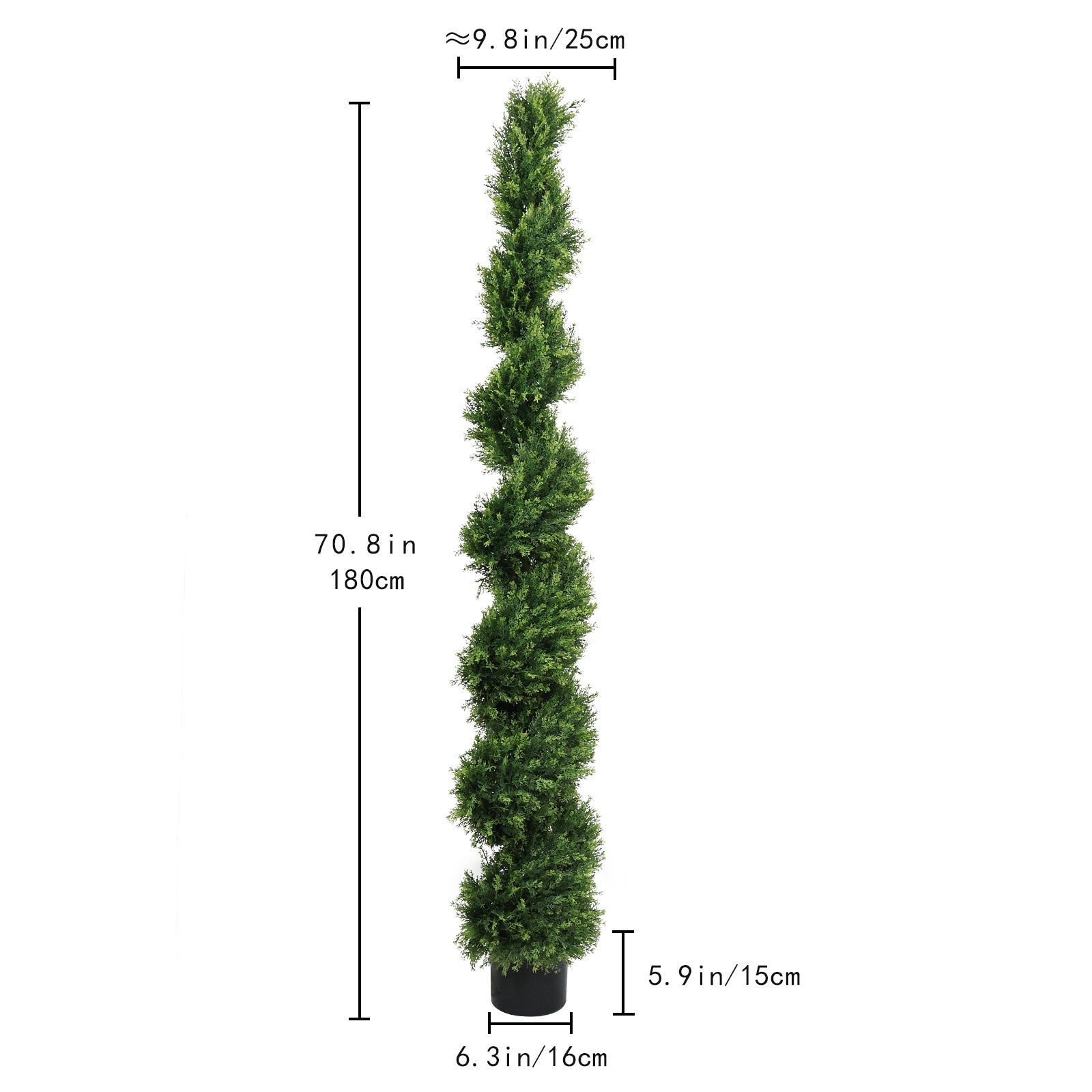 6FT two-tone spiral-shaped potted cedar tree; a realistic evergreen plant, suitable for decorating outdoor gardens, porches, patios, etc.; 2pcs/set