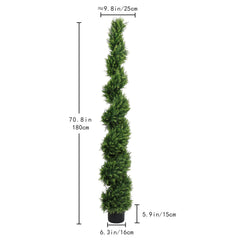 6FT two-tone spiral-shaped potted cedar tree; a realistic evergreen plant, suitable for decorating outdoor gardens, porches, patios, etc.; 2pcs/set