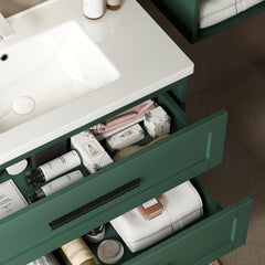 JODI 36" Bathroom Vanity with Sink, Modern Wall-Mounted Floating Bathroom Storage Cabinet with 2 Drawers (NO side cabinet), White Ceramic Basin without Faucet, Green Color