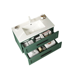 JODI 36" Bathroom Vanity with Sink, Modern Wall-Mounted Floating Bathroom Storage Cabinet with 2 Drawers (NO side cabinet), White Ceramic Basin without Faucet, Green Color