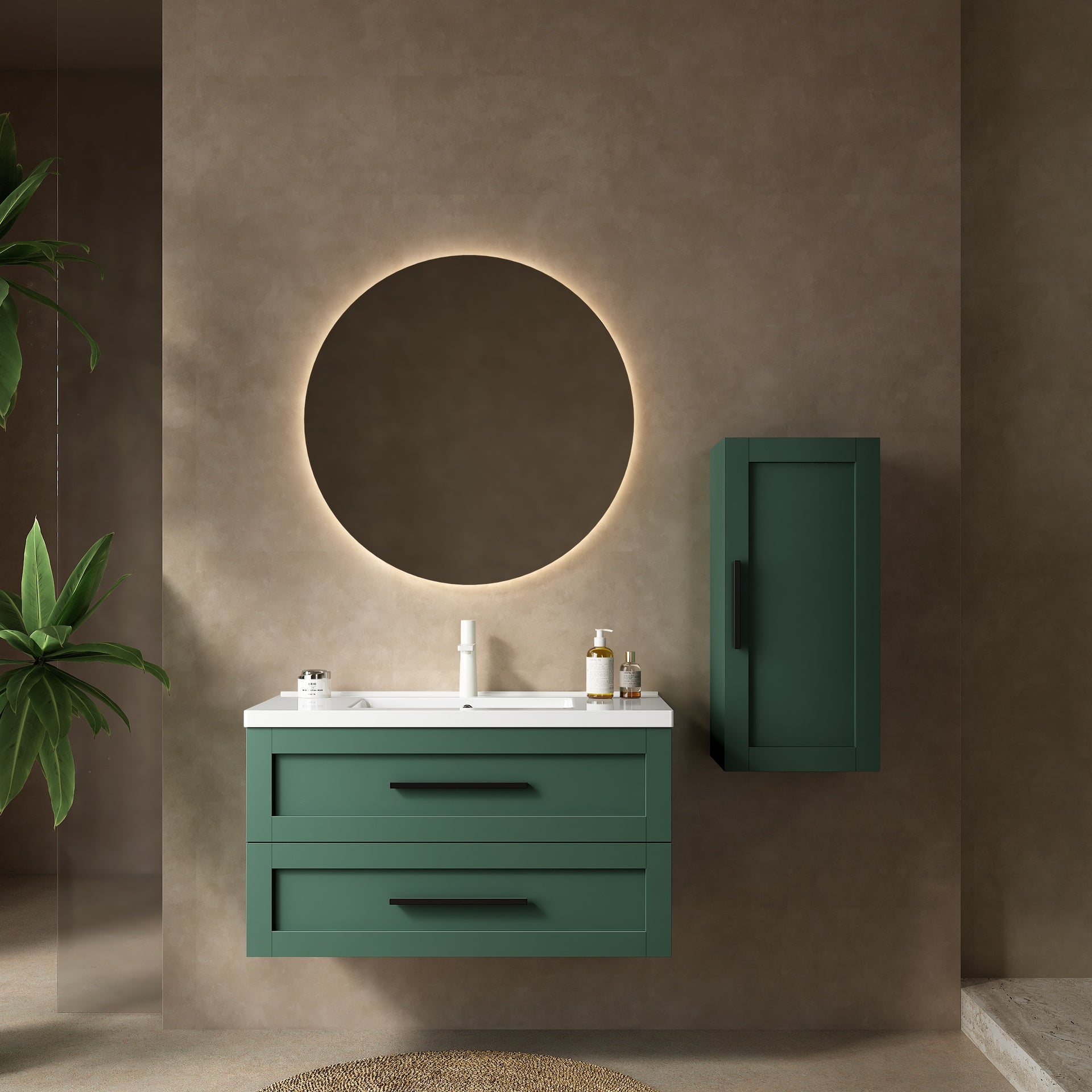 JODI 36" Bathroom Vanity with Sink, Modern Wall-Mounted Floating Bathroom Storage Cabinet with 2 Drawers (NO side cabinet), White Ceramic Basin without Faucet, Green Color