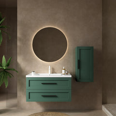 JODI 36" Bathroom Vanity with Sink, Modern Wall-Mounted Floating Bathroom Storage Cabinet with 2 Drawers (NO side cabinet), White Ceramic Basin without Faucet, Green Color