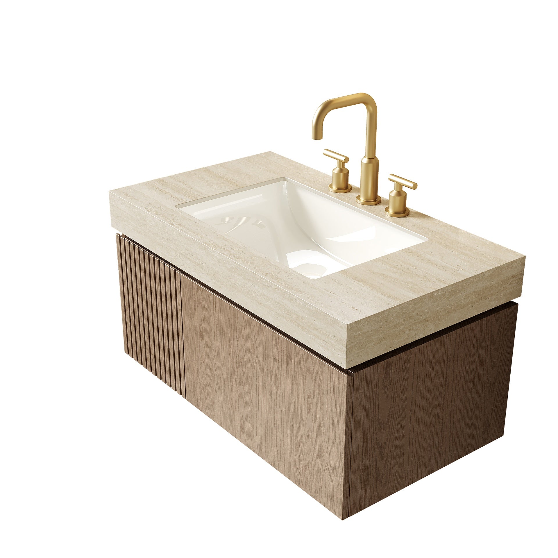 36" MURI Roma Travertine-Pattern Sintered Stone Countertop and Undermount Ceramic Basin with Three Standard Pre-drilled Faucet Holes, NO Cabinet, NO Faucet and Sink Cover