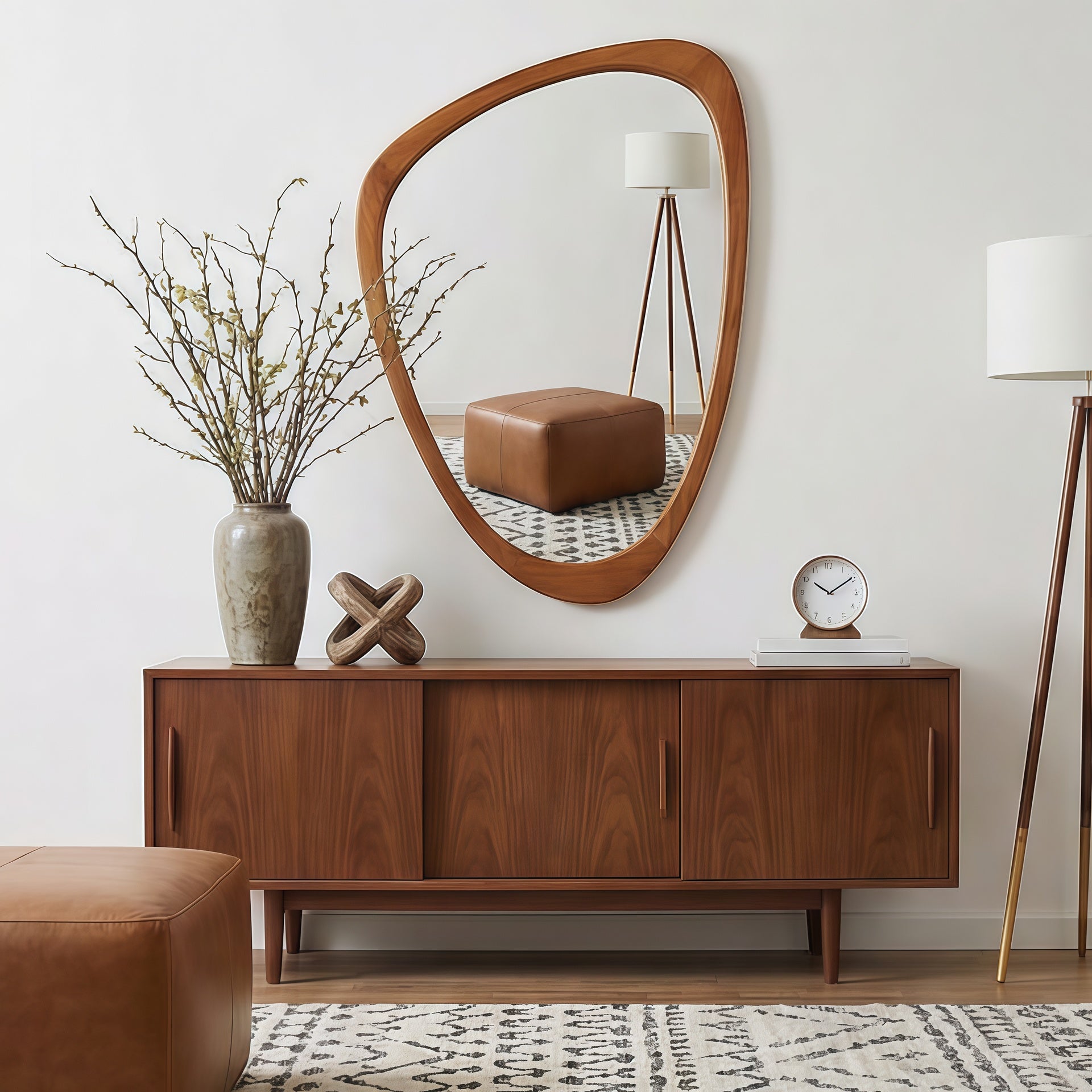 Yellowish Brown 20"x30" Irregular Solid Wood Frame Decorative Mirror,For Bedroom, Bathroom, Living Room, Entryway