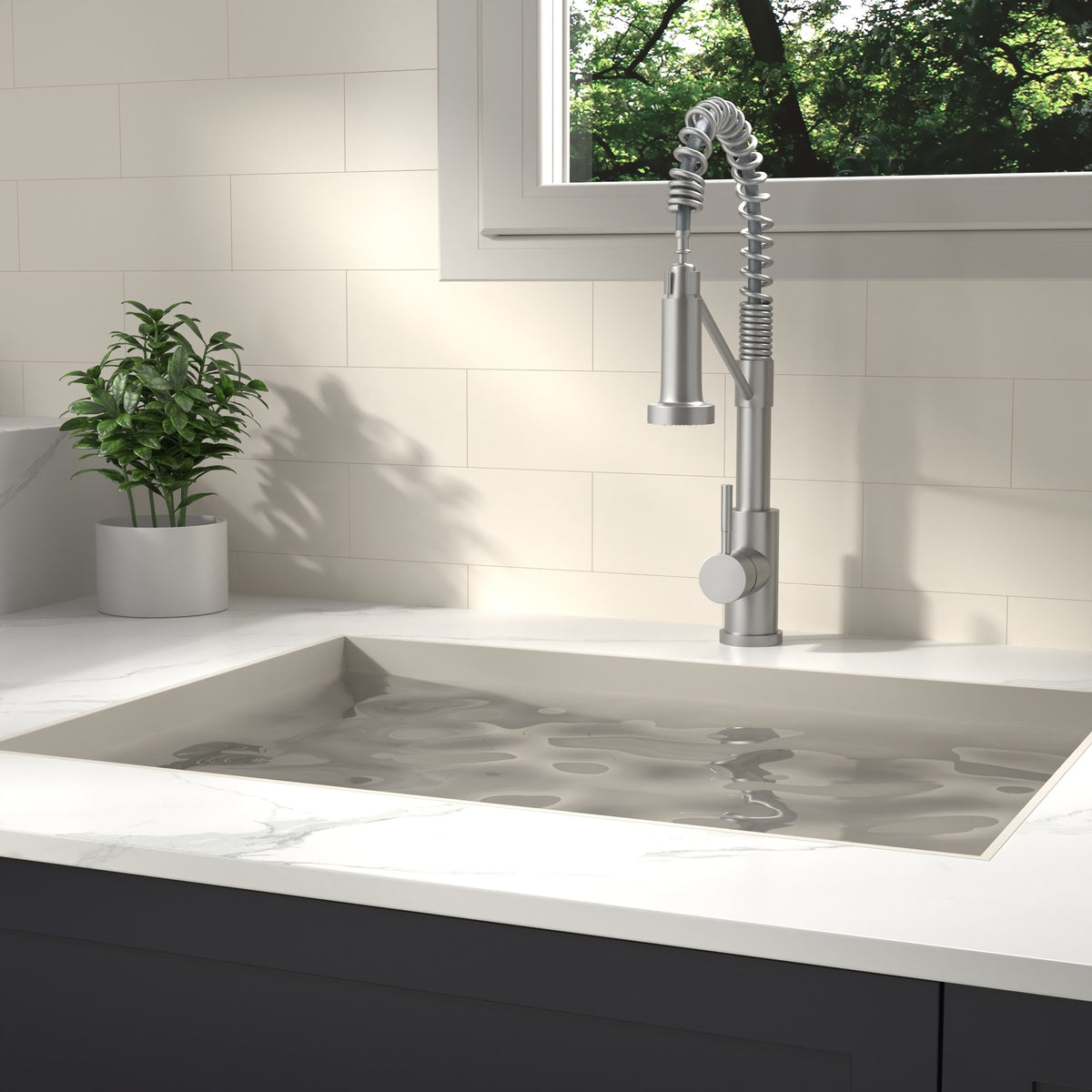 Bothwa Home CUPC Certified 19" Single Handle Kitchen Faucet (Brushed Nickel Finish)