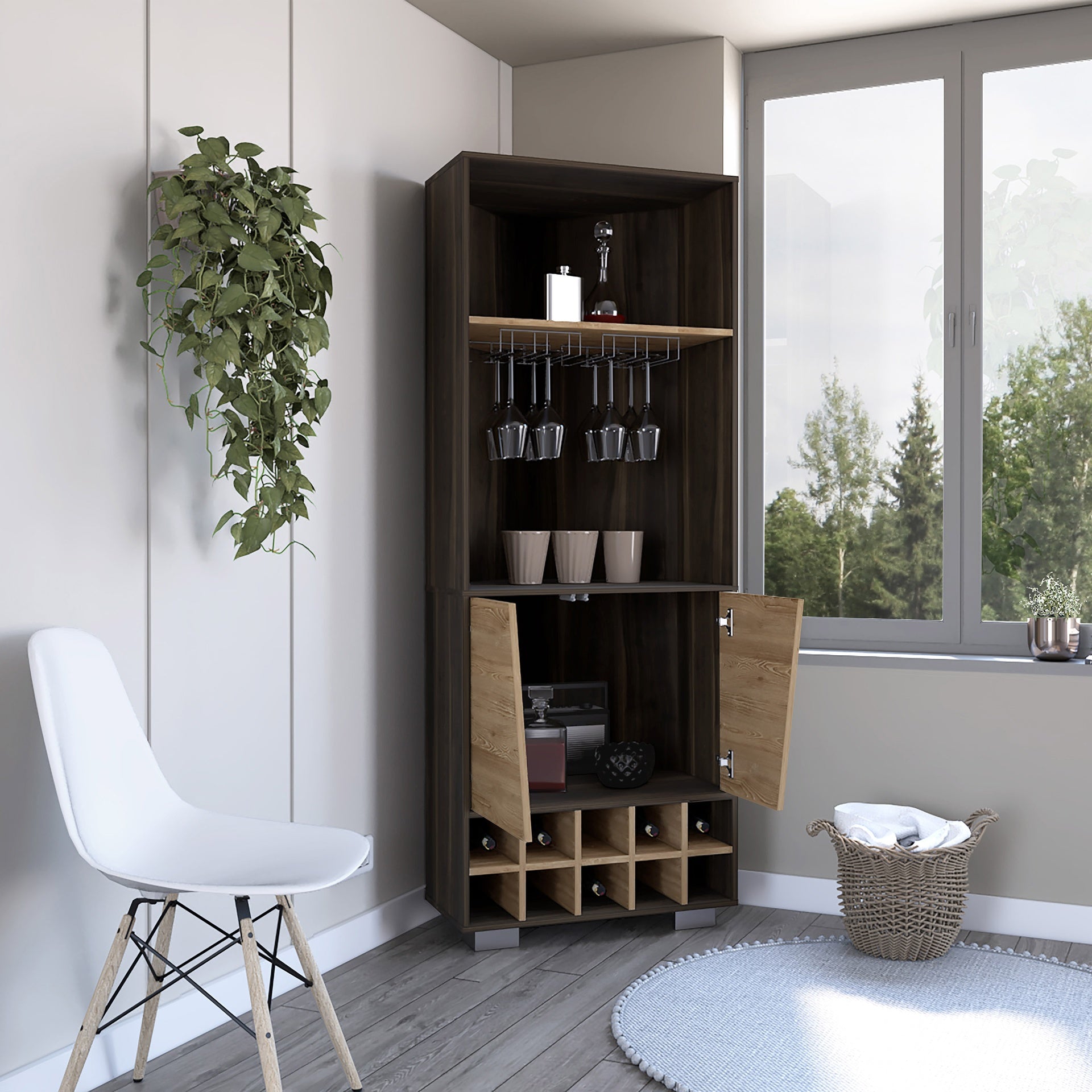 Corner Bar Cabinet Albarr, Living Room, Dark Oak / Pine