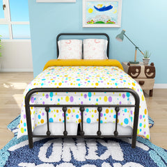 Metal Platform Bed Frame, Victorian Style Headboard/Footboard/Under Bed Storage/No Box Spring Needed/Twin Size Black