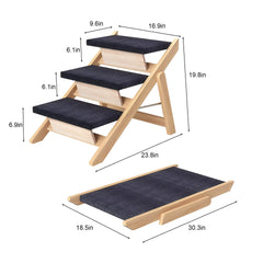 Wooden Pet Stairs/Steps, Medium Dogs Steps for High Beds, Sofa, Couch, Car, 2-in-1 Foldable Wood Dog Ramp with Non-Slip Pads, Safety, Durable Portable Dog/Cat Ladder Up to 150 lbs, 3 Steps