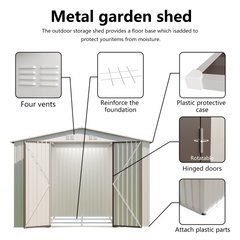 10x8 Feet White Color Outdoor Garden Shed Aluminum alloy frame With Hinge Door and foundation