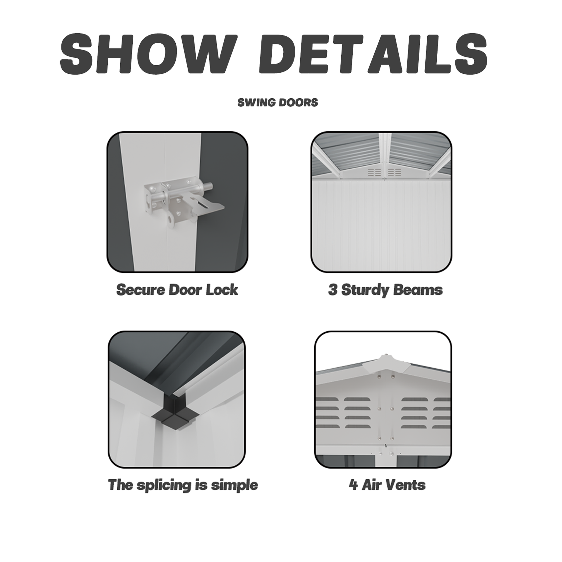 10x8 Feet White Color Outdoor Garden Shed Aluminum alloy frame With Hinge Door and foundation