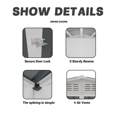 10x8 Feet White Color Outdoor Garden Shed Aluminum alloy frame With Hinge Door and foundation