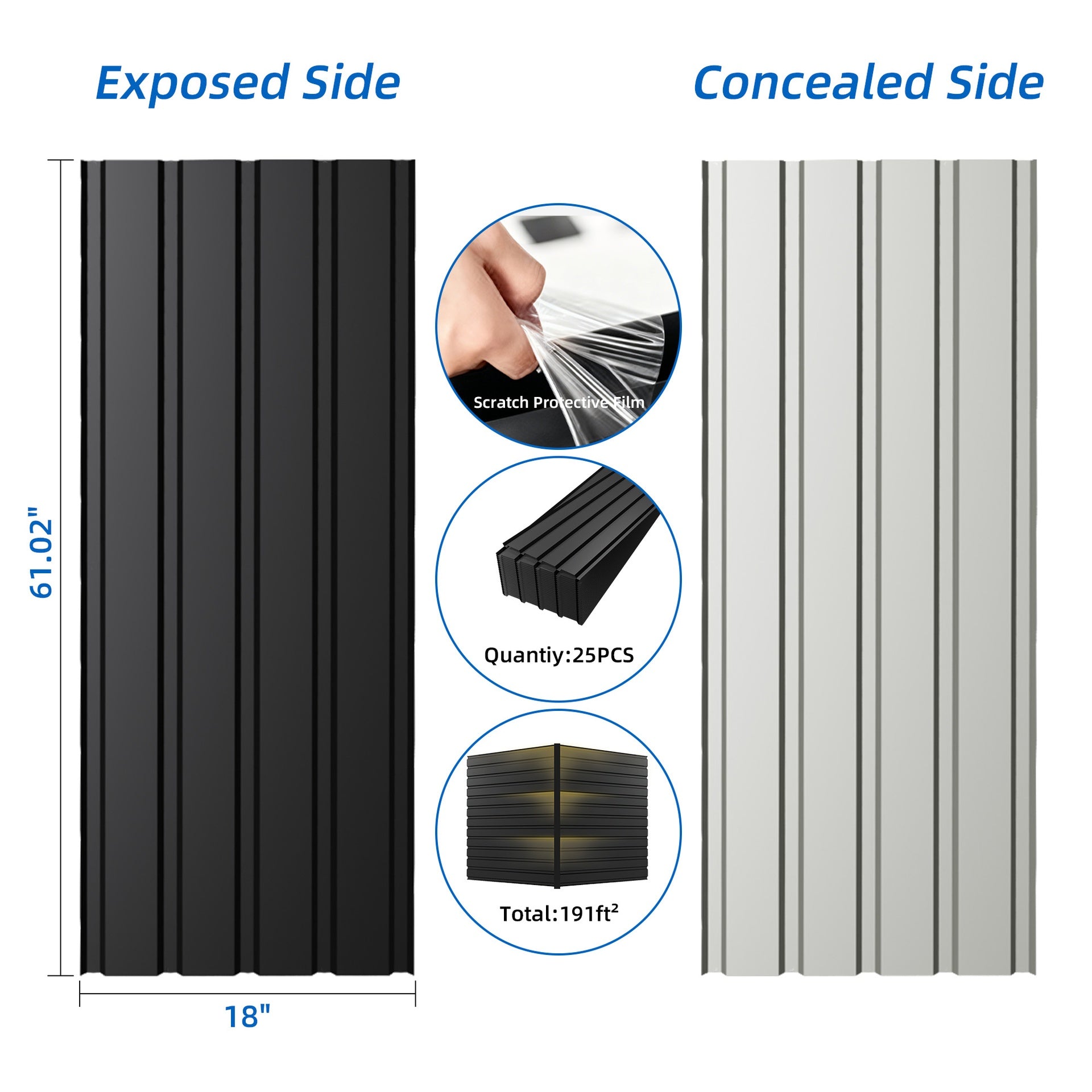 Metal Roof Panel Length 61IN Galvanized Roof Panels 25 PCS Waterproof Heavy Duty Metal Roof Panels for Outdoor House Storage Stables Patio Garages Sheds,Gray