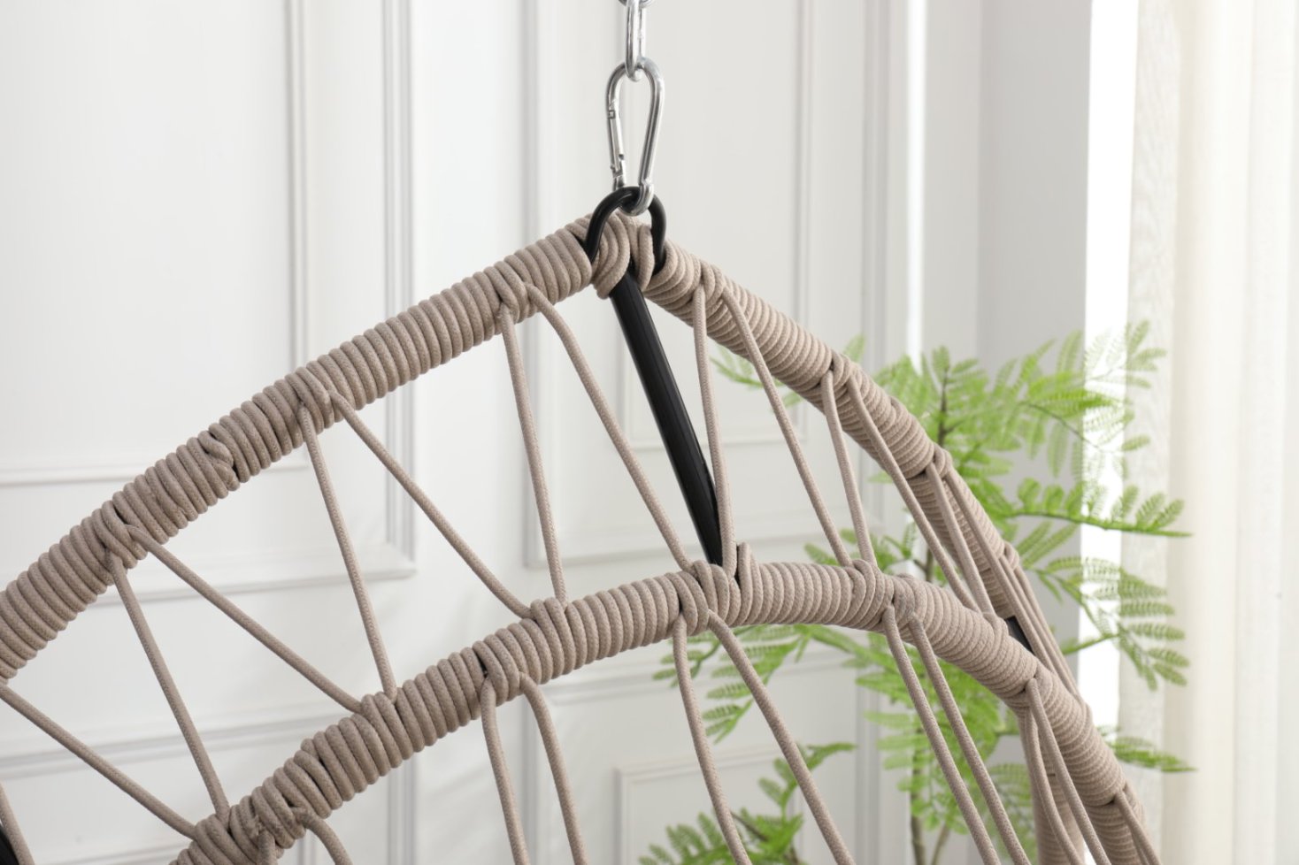 Outdoor egg-shaped hanging chair with stand, patio wicker swing egg-shaped chair, indoor rocking chair, outdoor hammock egg-shaped chair, linen gray