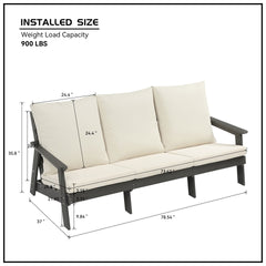HIPS 3 Seater Sofa with Cushion,  Outdoor Garden Sofa, Sofa Set for Porch, Poolside, Terrace, and Yard Grey/Beige