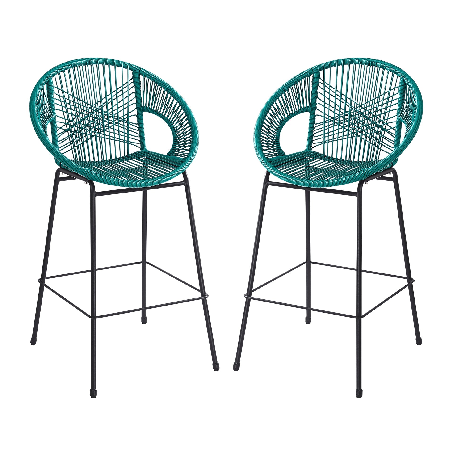 Ferrara Outdoor Patio Teal Faux Wicker Barstool, Set of 2