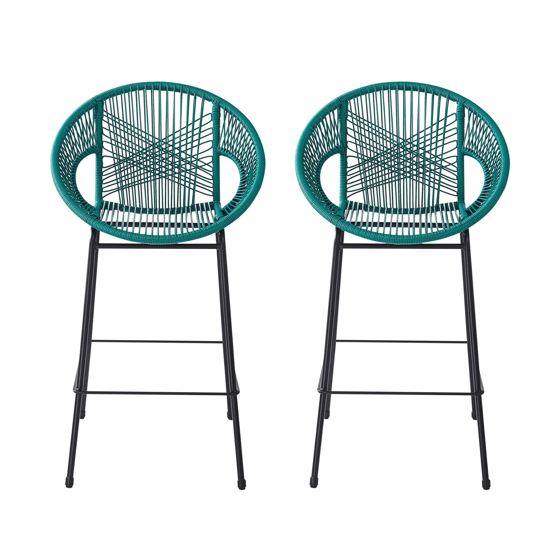 Ferrara Outdoor Patio Teal Faux Wicker Barstool, Set of 2