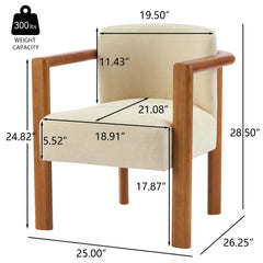Upholstered Fabric Armchair with Walnut Rubber Wood Frame in Beige (Set of 2)