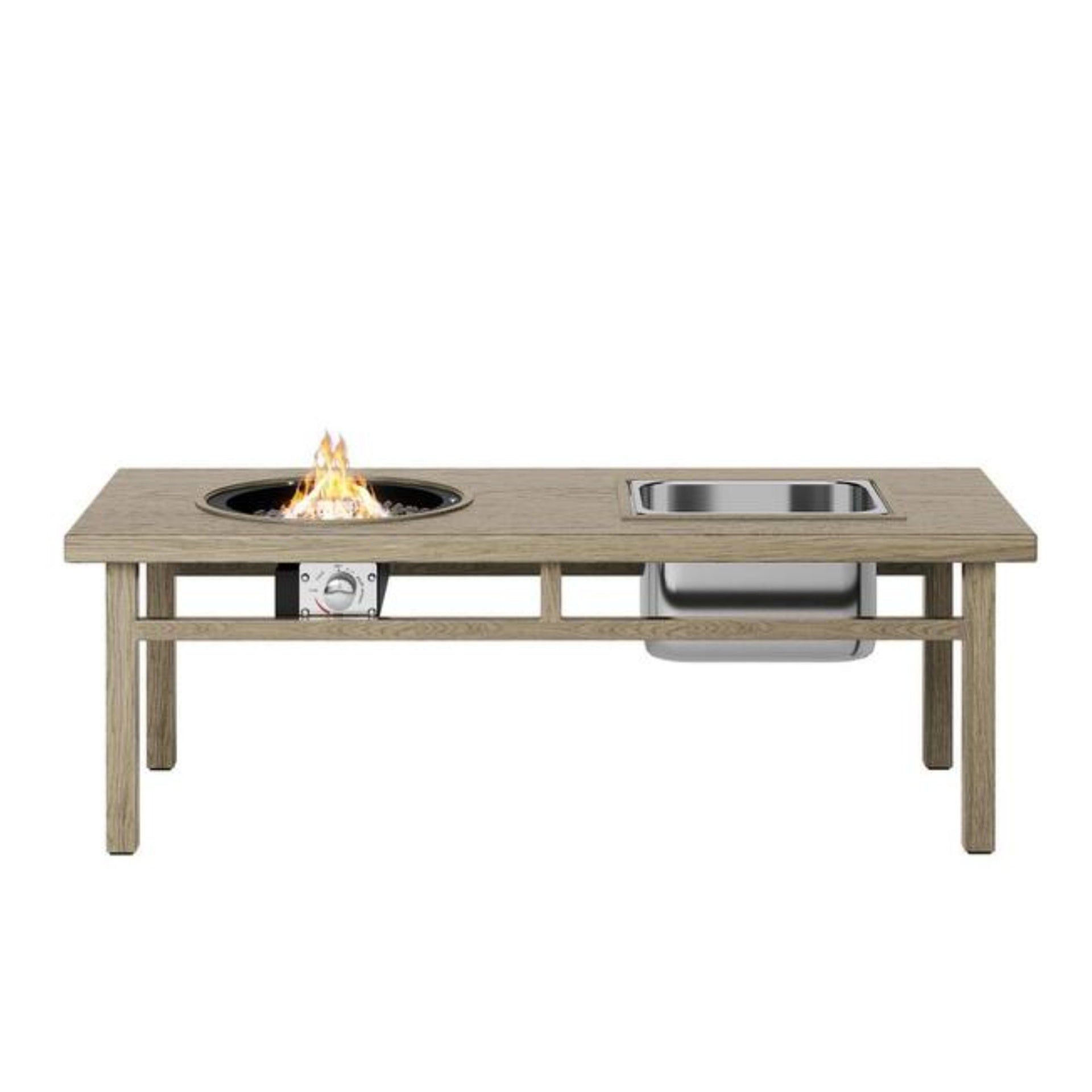 47" 3-in-1 Outdoor Aluminum Beige Propane Fire Pit Table 50,000 BTU with Ice Bucket,