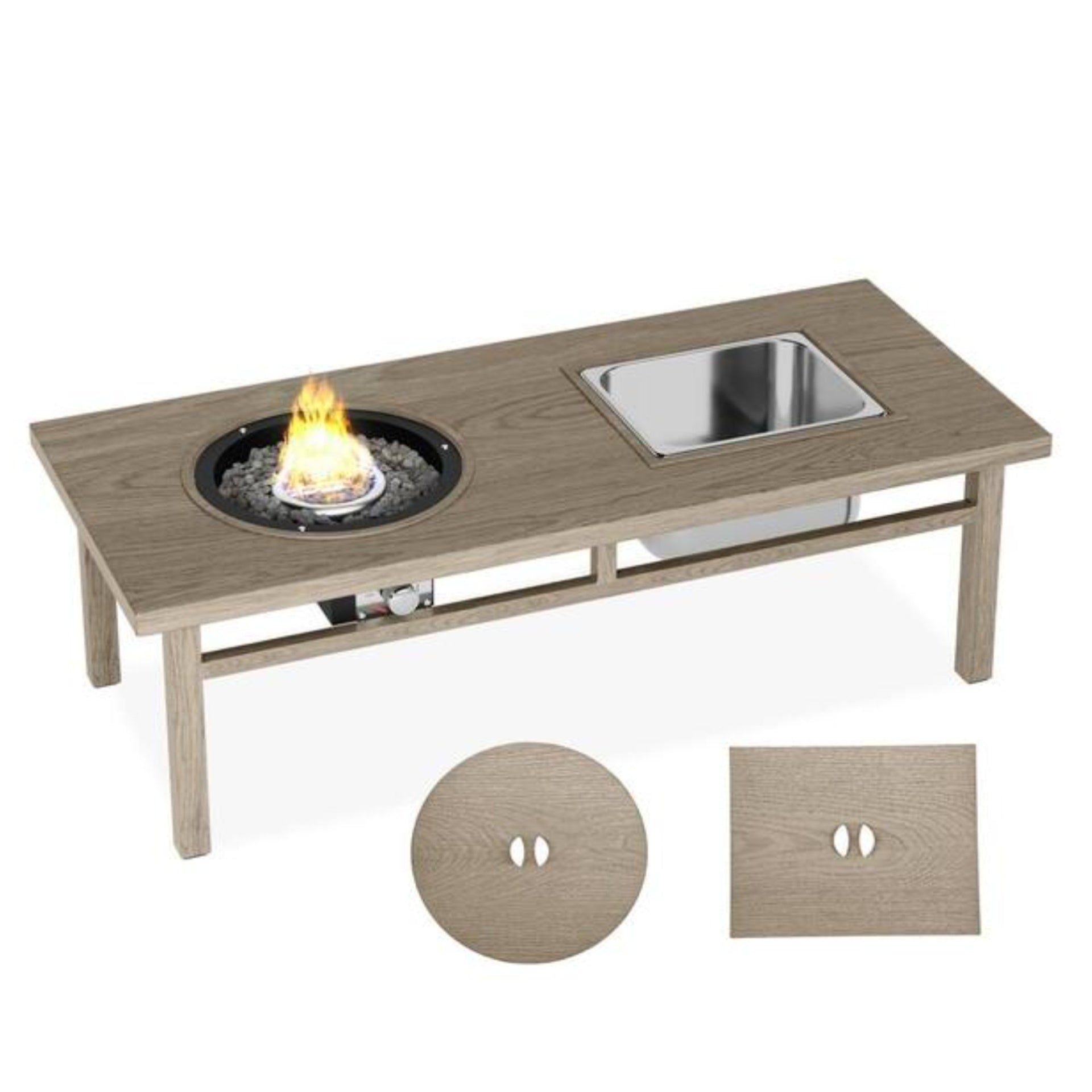 47" 3-in-1 Outdoor Aluminum Beige Propane Fire Pit Table 50,000 BTU with Ice Bucket,
