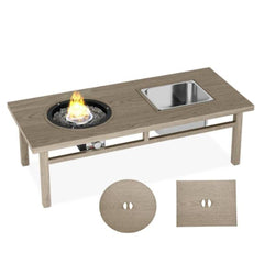 47" 3-in-1 Outdoor Aluminum Beige Propane Fire Pit Table 50,000 BTU with Ice Bucket,