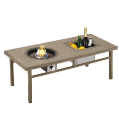 47" 3-in-1 Outdoor Aluminum Beige Propane Fire Pit Table 50,000 BTU with Ice Bucket,