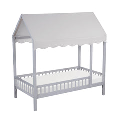 Gray Finish Twin Platform Bed Canopy Fabric Shed Cover Wooden Modern Bedroom Furniture 1pc