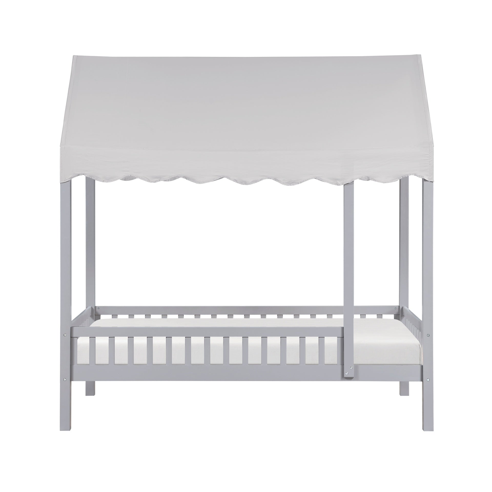 Gray Finish Twin Platform Bed Canopy Fabric Shed Cover Wooden Modern Bedroom Furniture 1pc