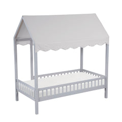 Gray Finish Twin Platform Bed Canopy Fabric Shed Cover Wooden Modern Bedroom Furniture 1pc