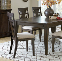 Dark Brown Finish 6pc Dining Set Expandable Table with Bench and 4x Side Chairs Beige Fabric Upholstered Seat Classic Look Dining Wooden Furniture