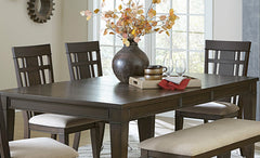 Dark Brown Finish 6pc Dining Set Expandable Table with Bench and 4x Side Chairs Beige Fabric Upholstered Seat Classic Look Dining Wooden Furniture