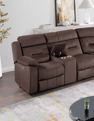 Contemporary Style Power Reclining Sectional Set Two Console Cup Holder Power Motion Chocolate Finish Primary Living Room