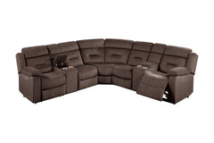 Contemporary Style Power Reclining Sectional Set Two Console Cup Holder Power Motion Chocolate Finish Primary Living Room