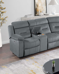 Contemporary Style Power Reclining Sectional Set Two Console Cup Holder Power Motion Dark Gray Finish Primary Living Room