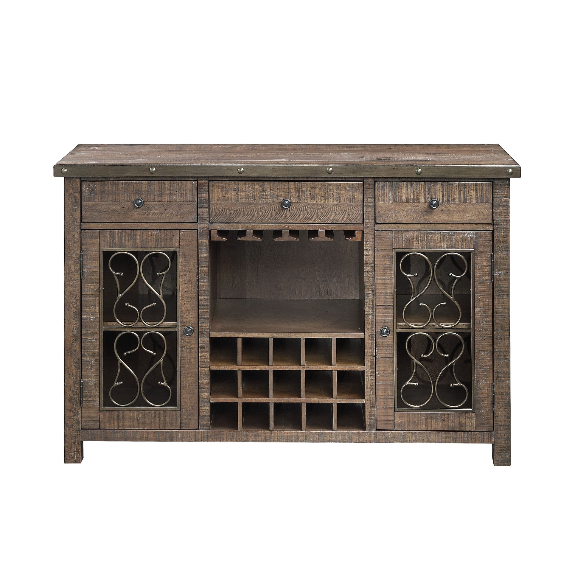 Raphaela Weathered Cherry Finish Server W/Cup Holder & Wine Rack