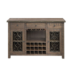 Raphaela Weathered Cherry Finish Server W/Cup Holder & Wine Rack