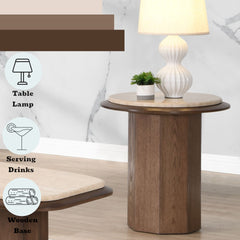 Kasha Travertine Top & Walnut End Table