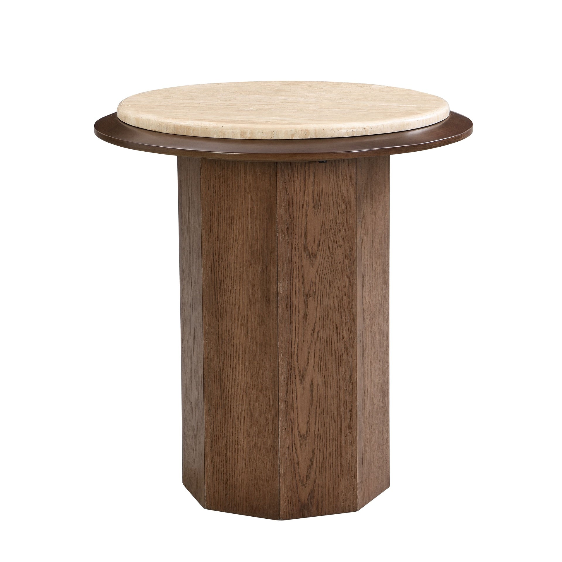 Kasha Travertine Top & Walnut End Table