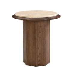 Kasha Travertine Top & Walnut End Table