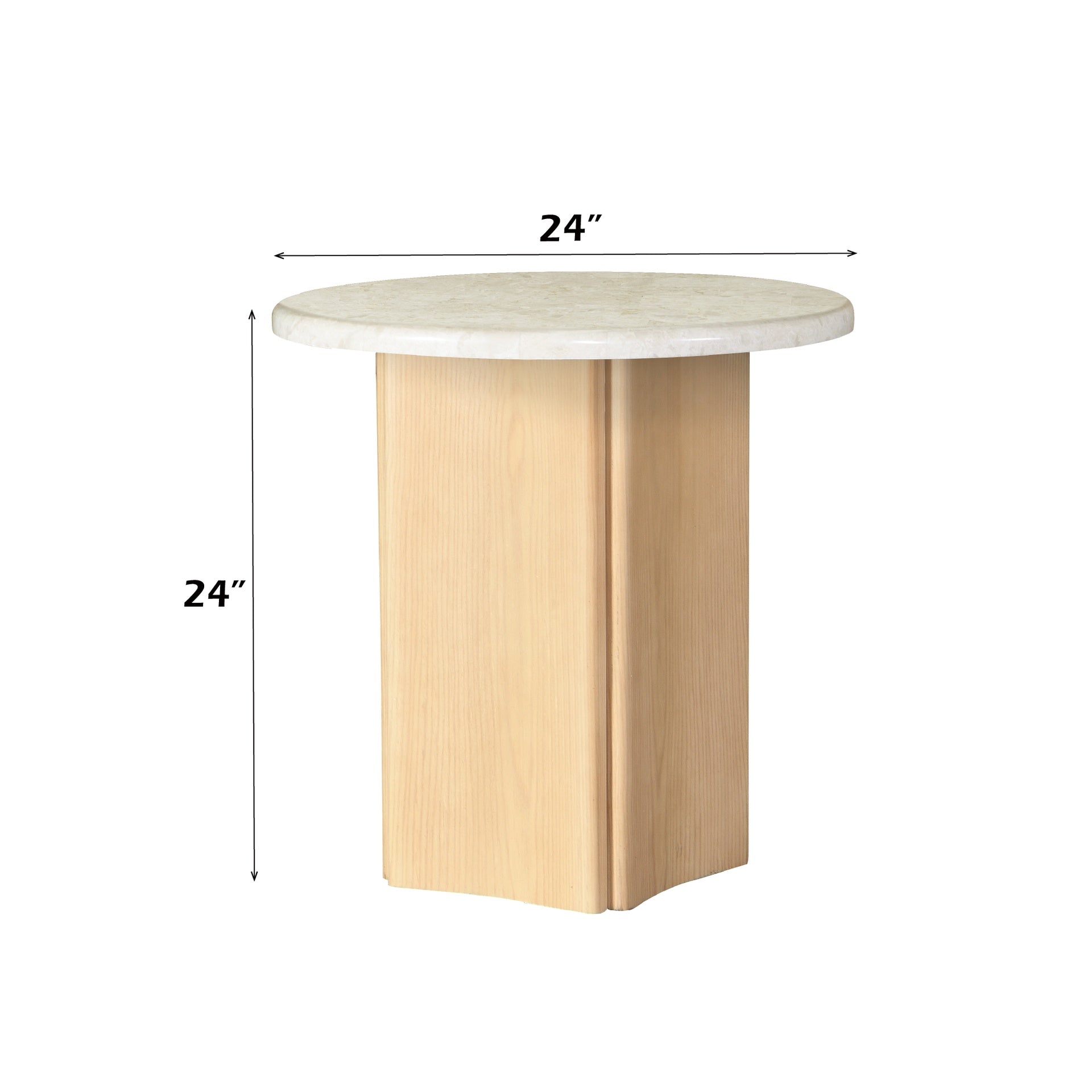 Qwin Marble Top & Oak Finish End Table W/Marble Top