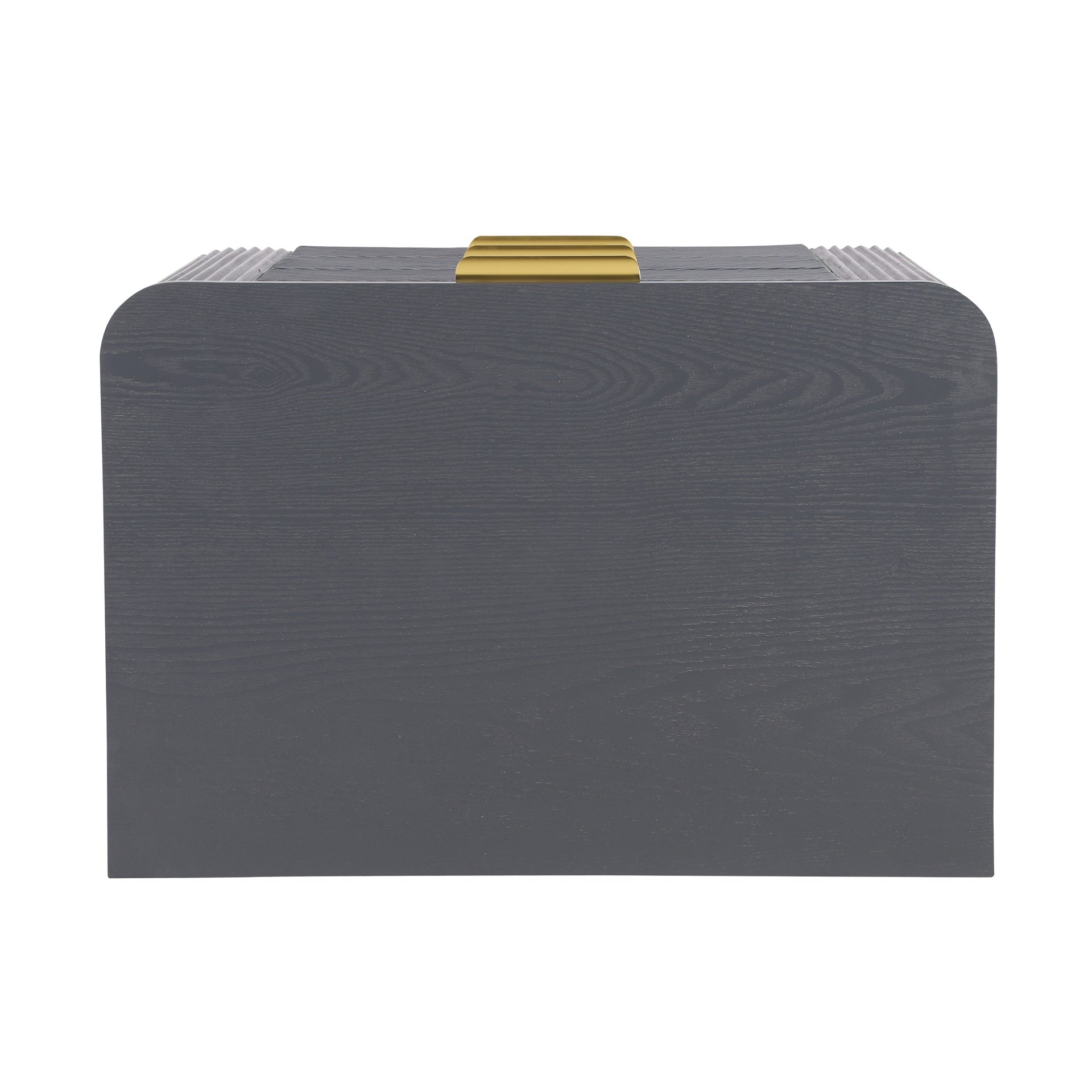 Mid-Century Fluted 3 Drawers Nightstand, Bedside Table with Curved Profile Design and Wide Gold Glossy Handles, End Table for Living Room, Bedroom, Easy Assembly, Dark Gray