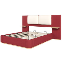 Queen Size Upholstered Platform Bed with Panel, Platform Bed Frame with Anti-Collision Soft Rounded Corners, Stable and Solid, No Box Spring Needed, Easy Assembly, Red