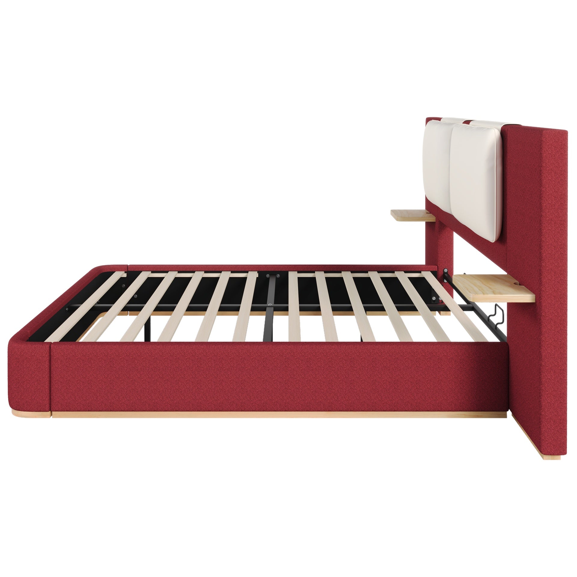 Queen Size Upholstered Platform Bed with Panel, Platform Bed Frame with Anti-Collision Soft Rounded Corners, Stable and Solid, No Box Spring Needed, Easy Assembly, Red
