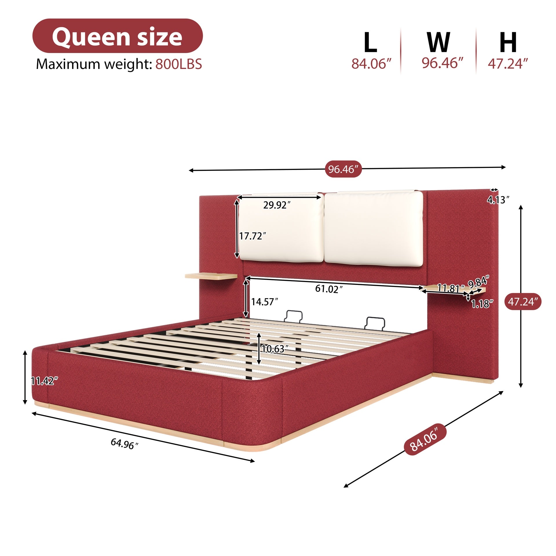 Queen Size Upholstered Platform Bed with Panel, Platform Bed Frame with Anti-Collision Soft Rounded Corners, Stable and Solid, No Box Spring Needed, Easy Assembly, Red