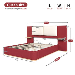 Queen Size Upholstered Platform Bed with Panel, Platform Bed Frame with Anti-Collision Soft Rounded Corners, Stable and Solid, No Box Spring Needed, Easy Assembly, Red