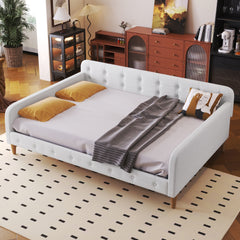 Full Size Upholstered Daybed with 4 Support Legs,Beige