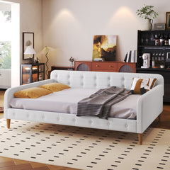 Full Size Upholstered Daybed with 4 Support Legs,Beige