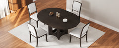 TOPMAX Farmhouse Extendable Round Dining Table Set for 4, 5-Piece Kitchen Table Set with 4 Upholstered Chairs and 16inch Removable Leaf for Small Places, Espresso+Beige