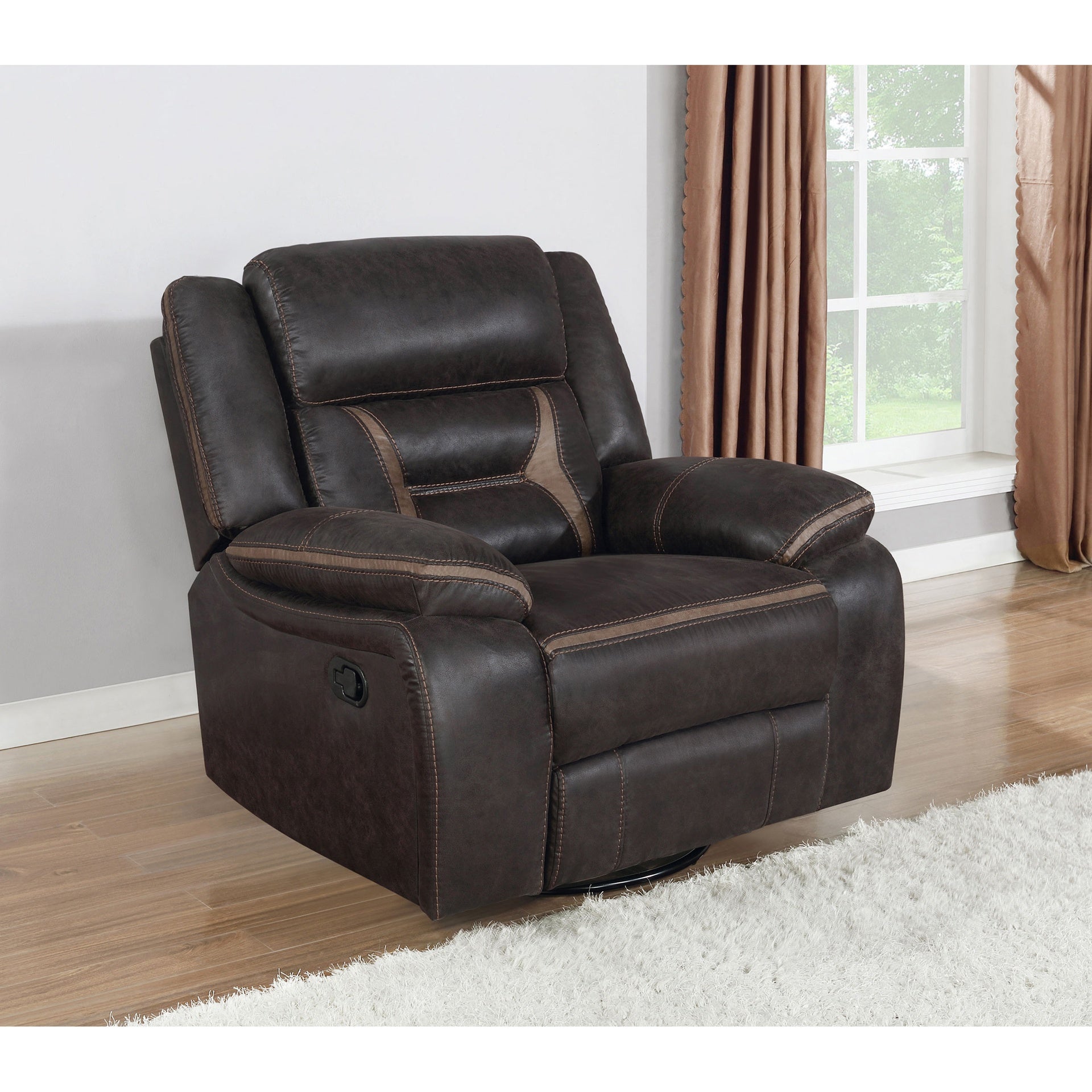 Brazelton Brown Upholstered Swivel Glider Recliner with Pillow Top Arms