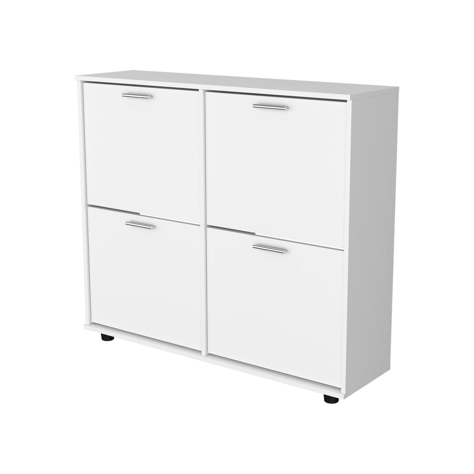 White Tilt-Out Shoe Storage Cabinet with Multiple Compartments and Modern Desig